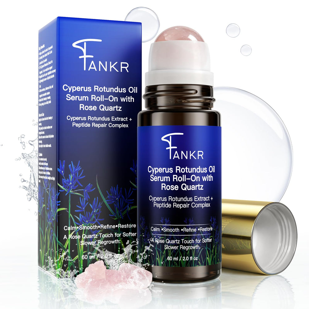 Fankr Cyperus Rotundus Oil Serum Rose Quartz bottle nourishes the skin.