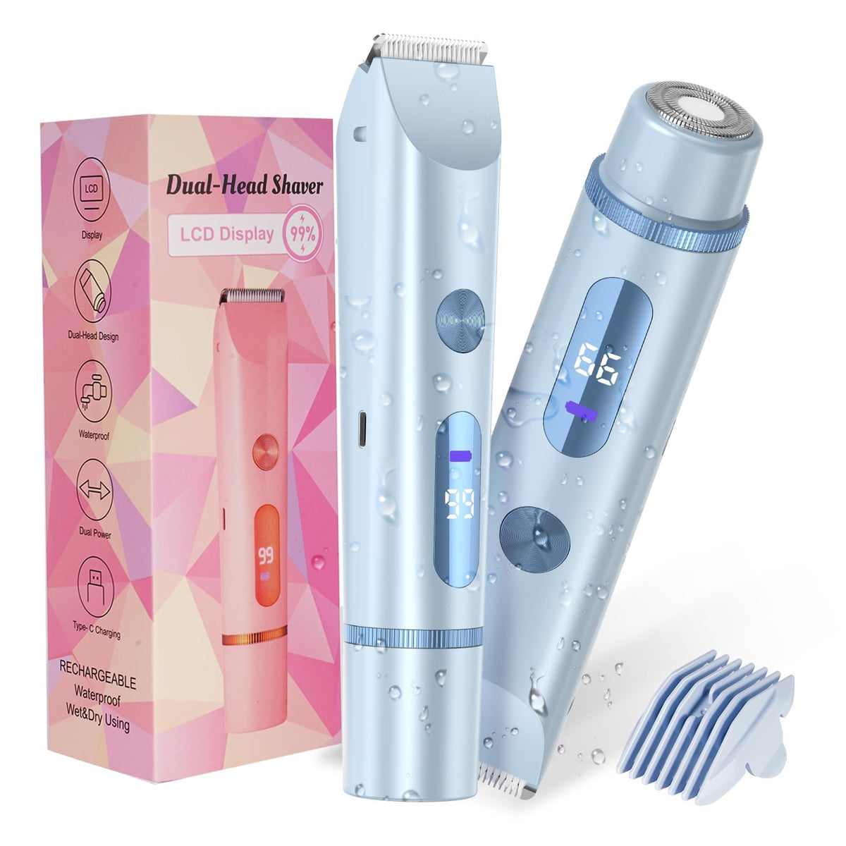FANKRUAI Bikini Trimmer for Women blue side view for on-the-go grooming