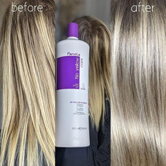 Close-up of lather with purple pigment depositing on hair.