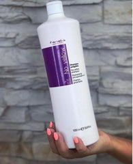 Shampoo uses violet pigment to neutralize brassiness on grey or blonde hair.