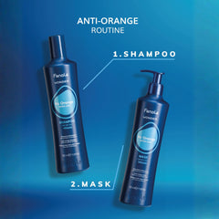 Fanola Wonder No Orange Blue Shampoo application hands shows easy use on wet hair