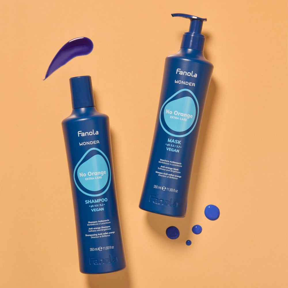 Fanola Wonder No Orange Blue Shampoo Italian formulation signals professional grade quality
