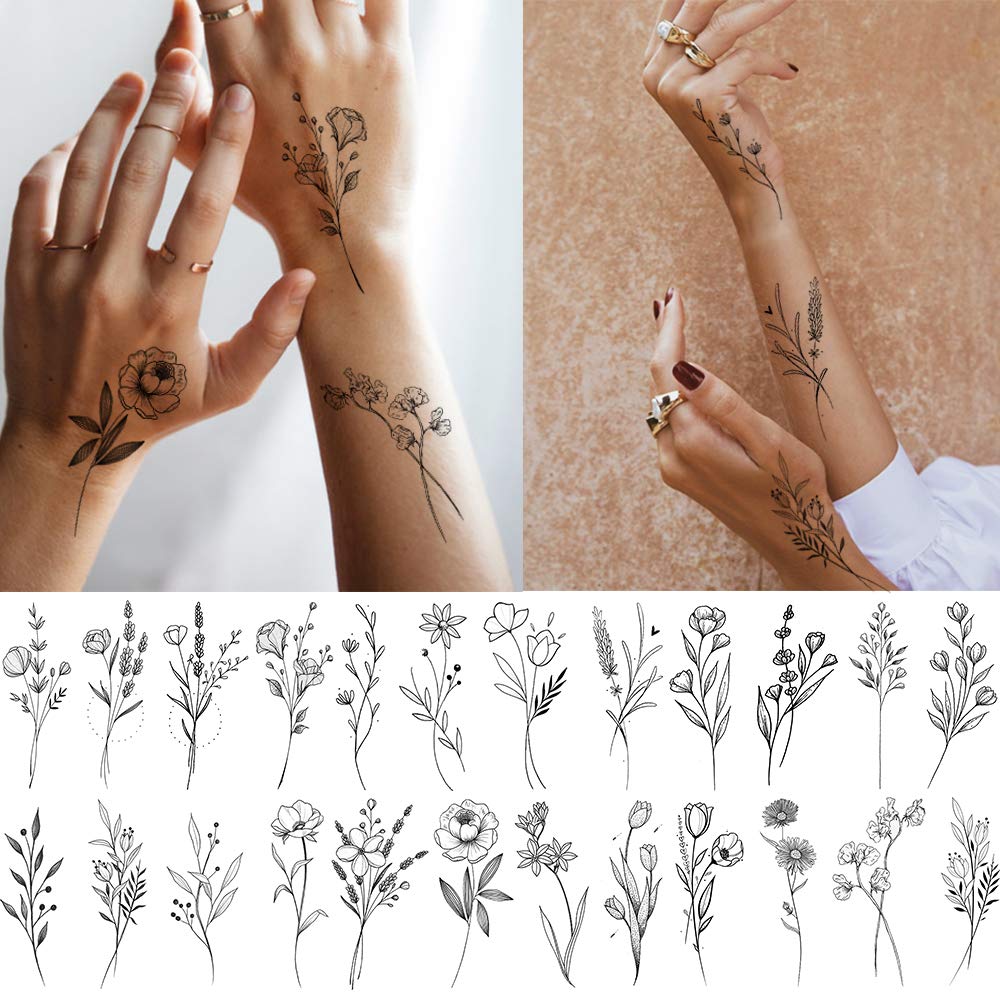 Tatuaje FANRUI ramita negra con detalle, estilo moderno para la piel.