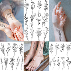 Tatuaje FANRUI flor realista con rosas, uso diario o fiesta.