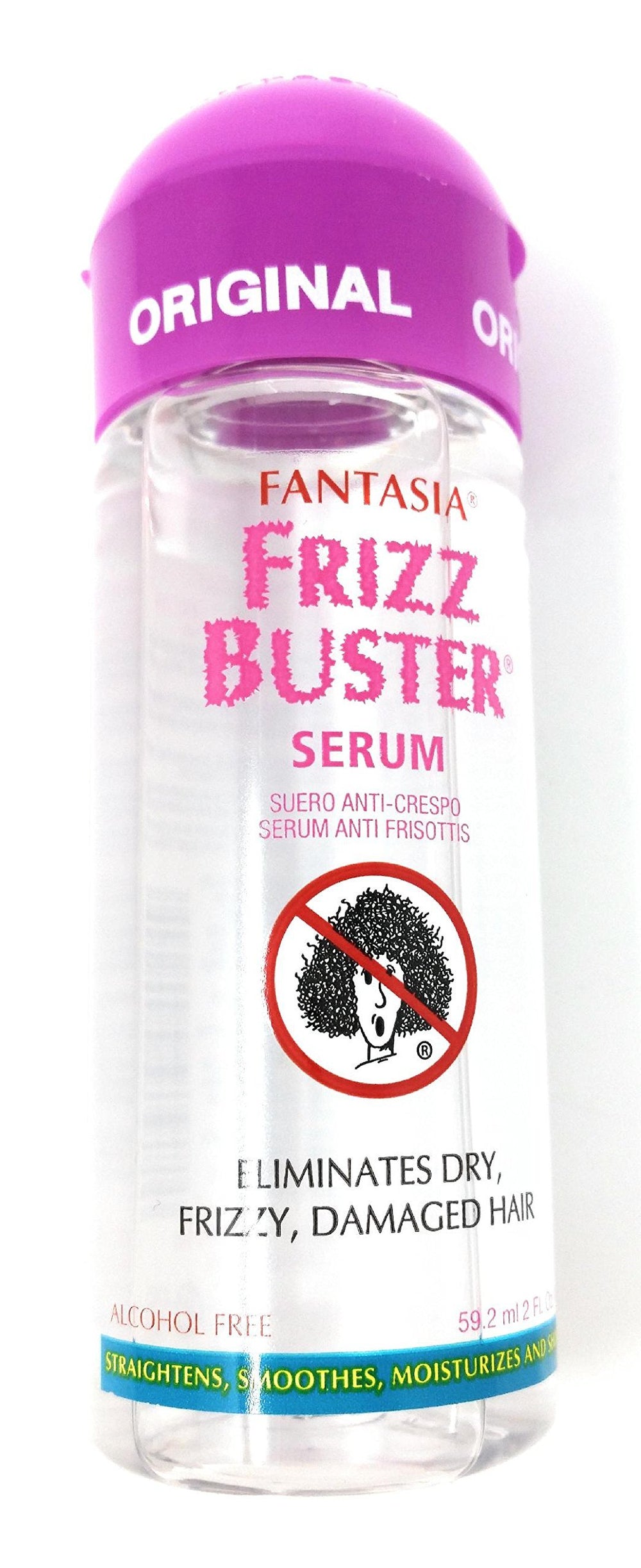 Fantasia Frizz Buster Serum — botella vertido, control del frizz y manejo suave del cabello.