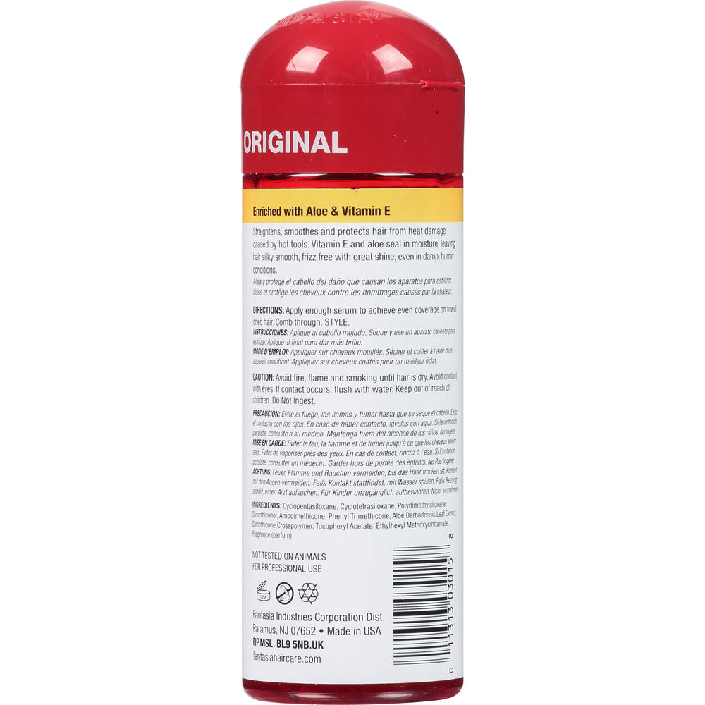Fantasia serum protector calor, textura suave en el cabello tras uso, brillo natural y alisado