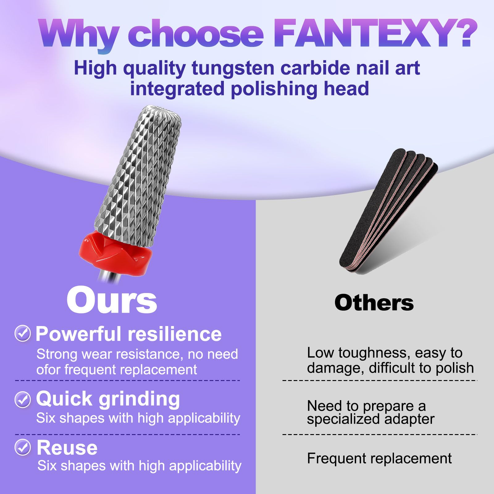 FANTEXY tungsten carbide bit for smooth nail surfaces