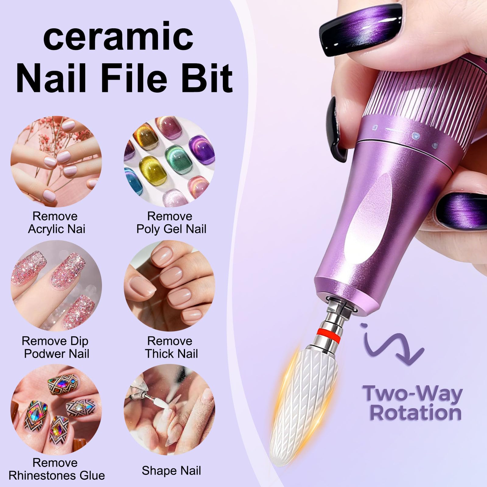 Fantexy two-way rotate nail bit supports left or right-handed use