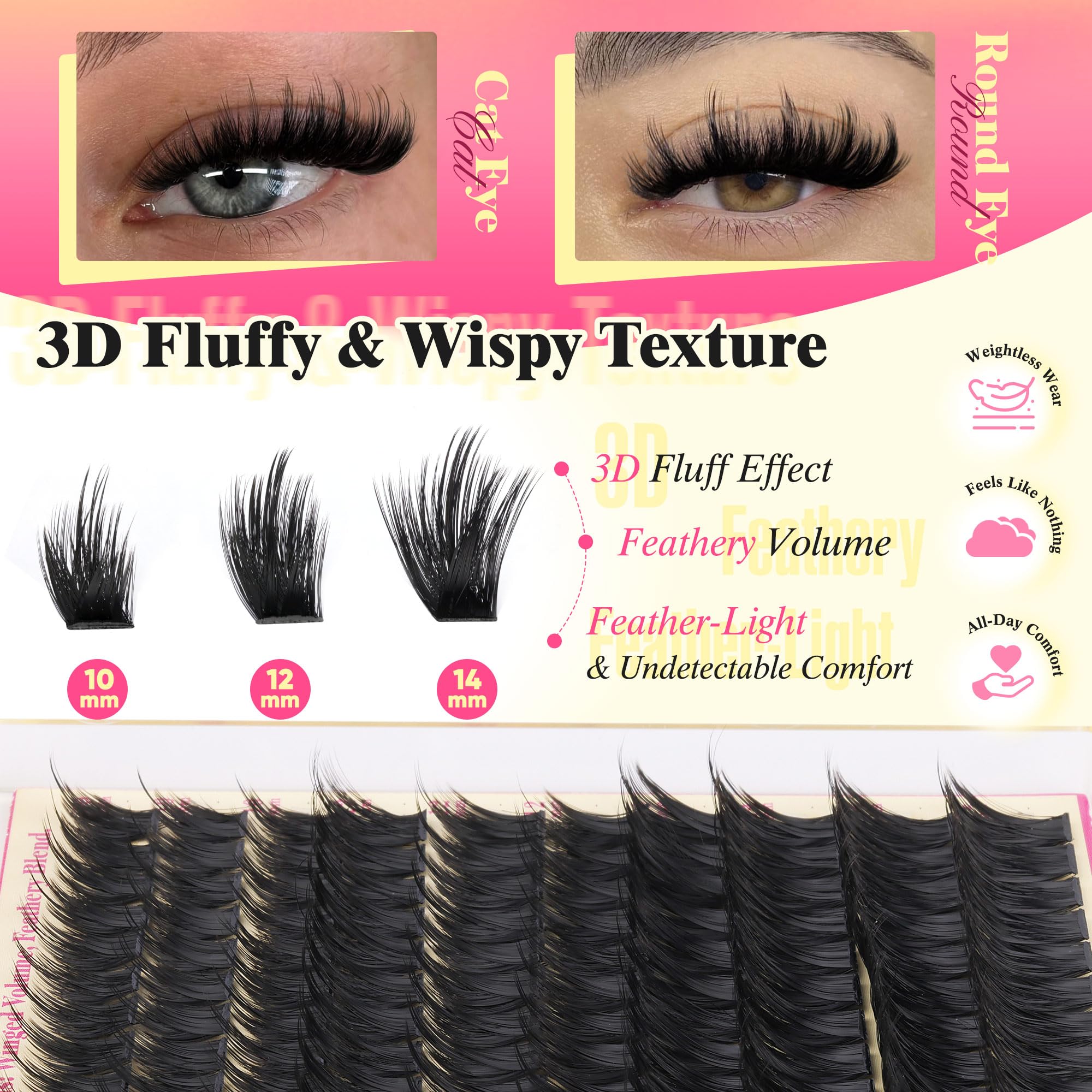 FANXITON 300D spiky lash clusters 12mm for wispy volume.