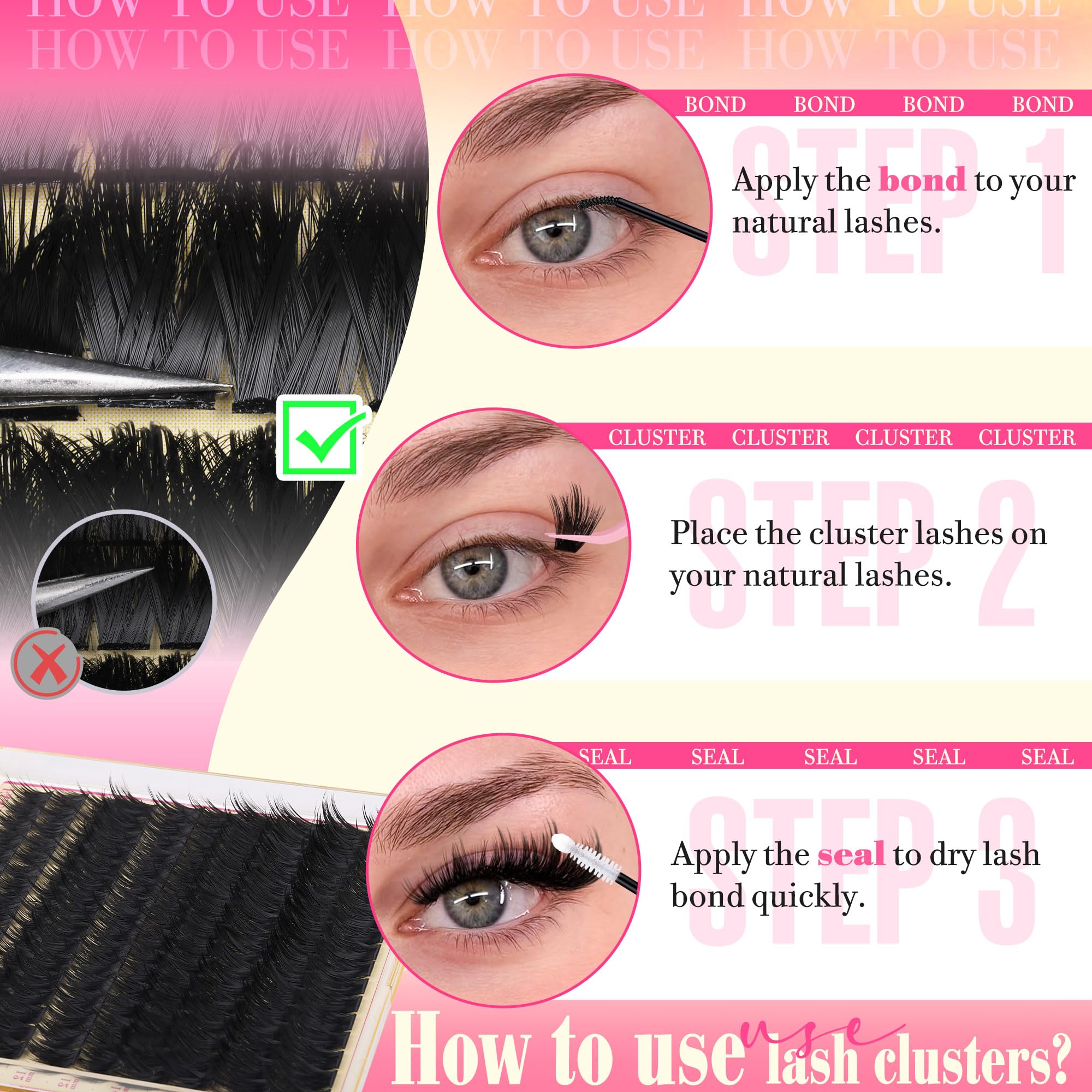 FANXITON 300D spiky lash clusters 14mm for bold, layered drama.