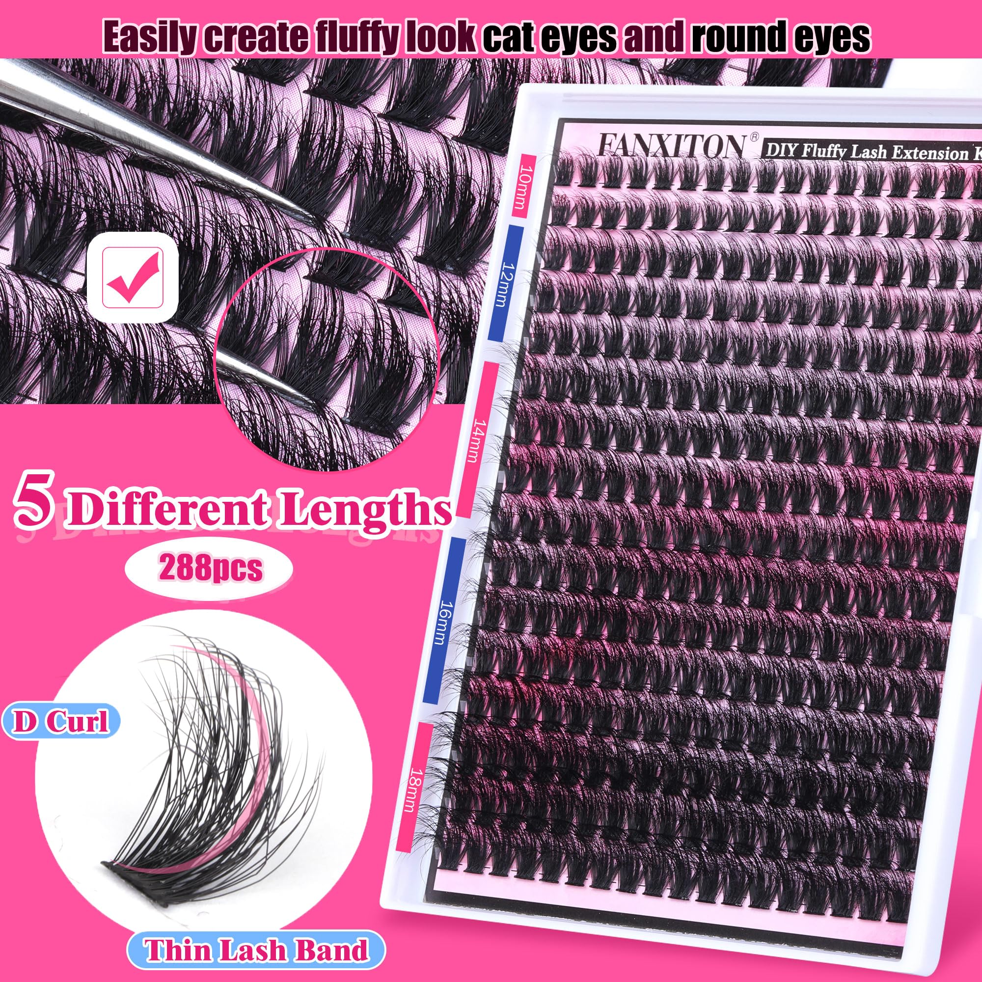 FanXiton 70D D lash design uses soft fibers for comfort.