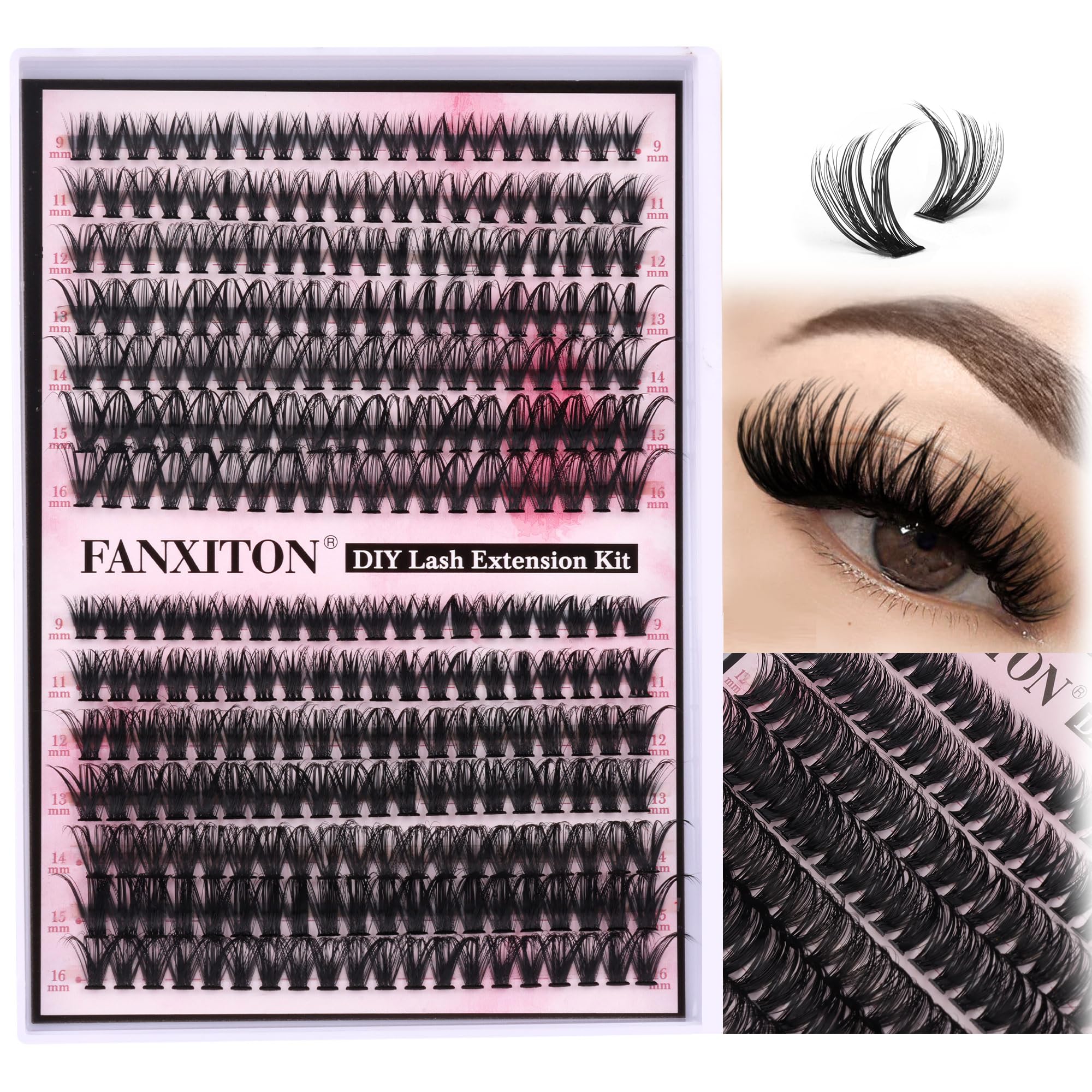 FanXiton Cluster Lashes 280 pcs bundle for lightweight, natural-looking volume, ideal for DIY extensions.