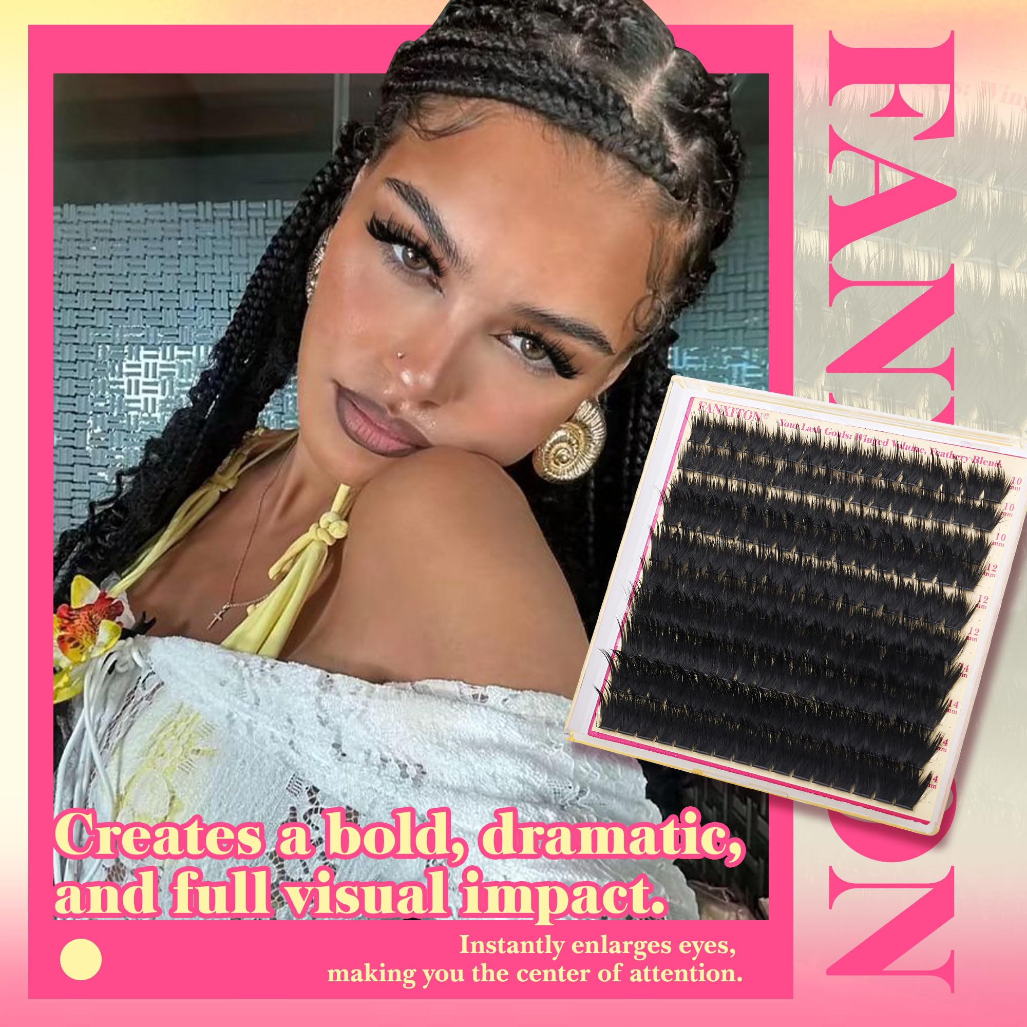 FANXITON D Curl 3D fluffy lash clusters 14mm for dramatic length.