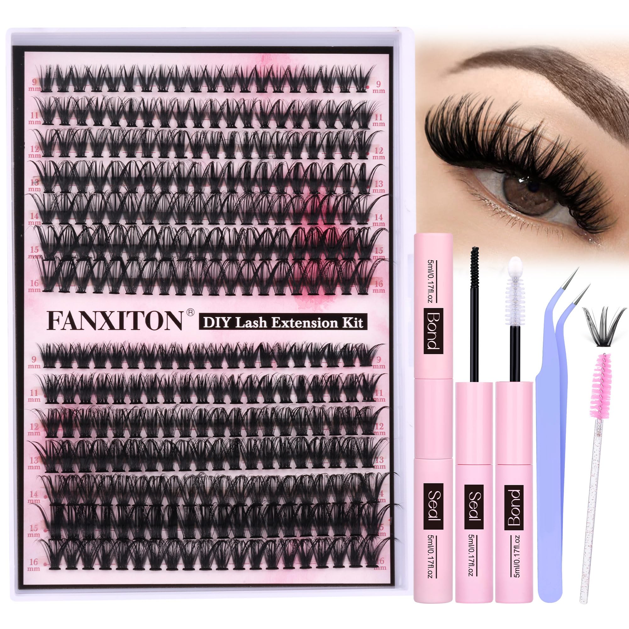 FANXITON DIY cluster lashes kit for at-home lash extensions with soft mink-like fibers.