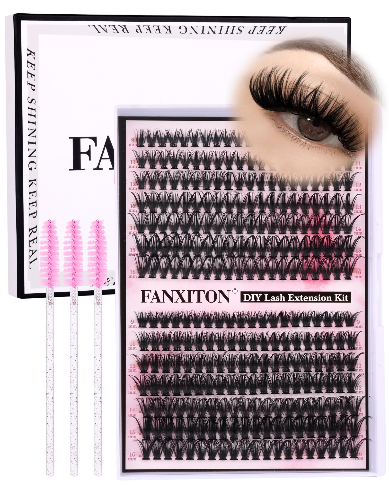 FANXITON DIY lash extension kit with 280 clusters for salon-quality volume at home
