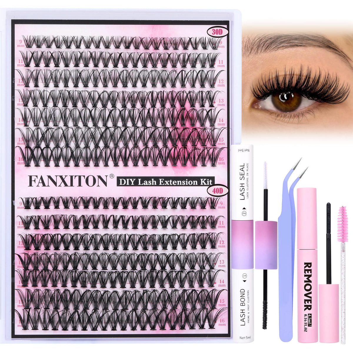 Fanxiton DIY lash extension kit 280pcs for easy at-home salon results.