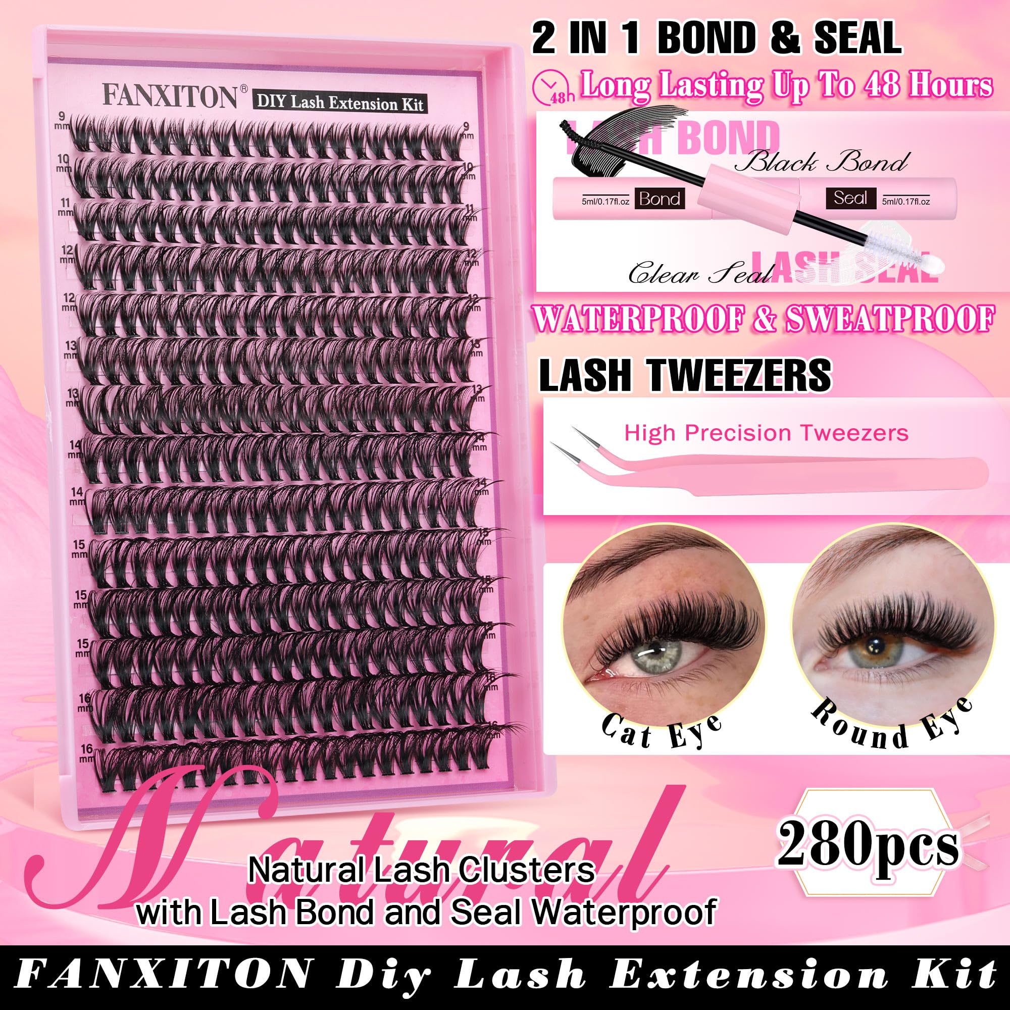 FanXITON lash bond and seal bottle for long-lasting hold and clean finish.