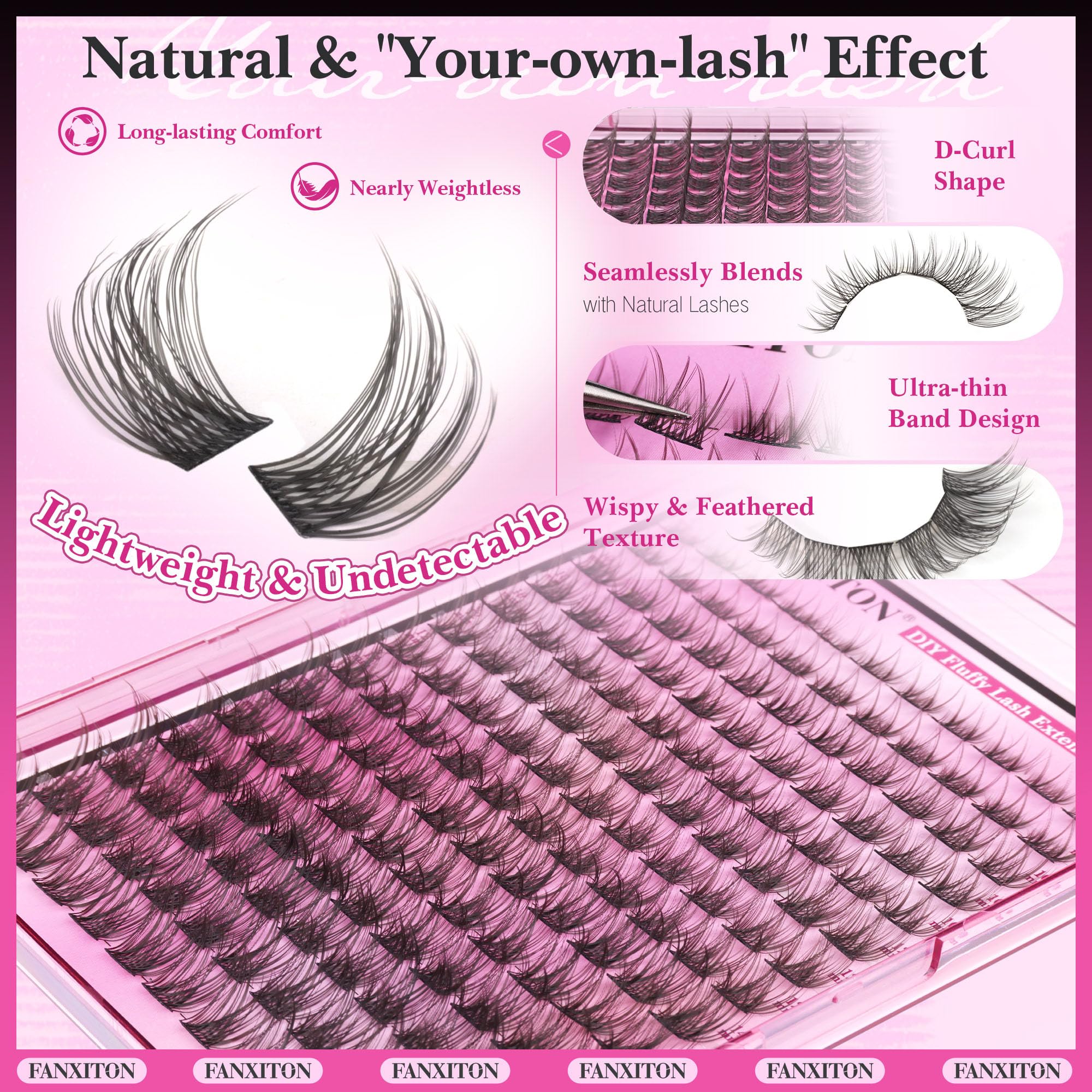 Fanxiton lash bond and seal bottle highlighting sweatproof performance.