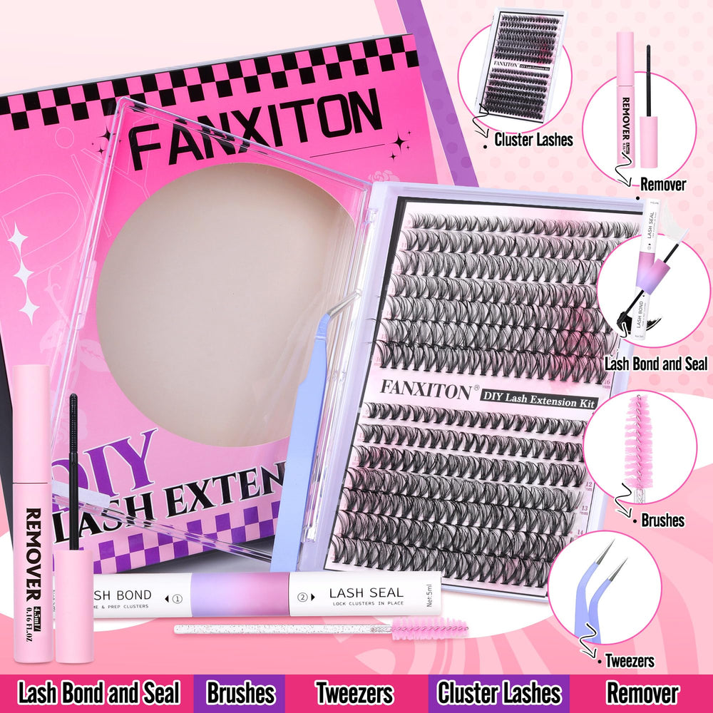 Fanxiton lash clusters 30D-40D mix for customizable looks.