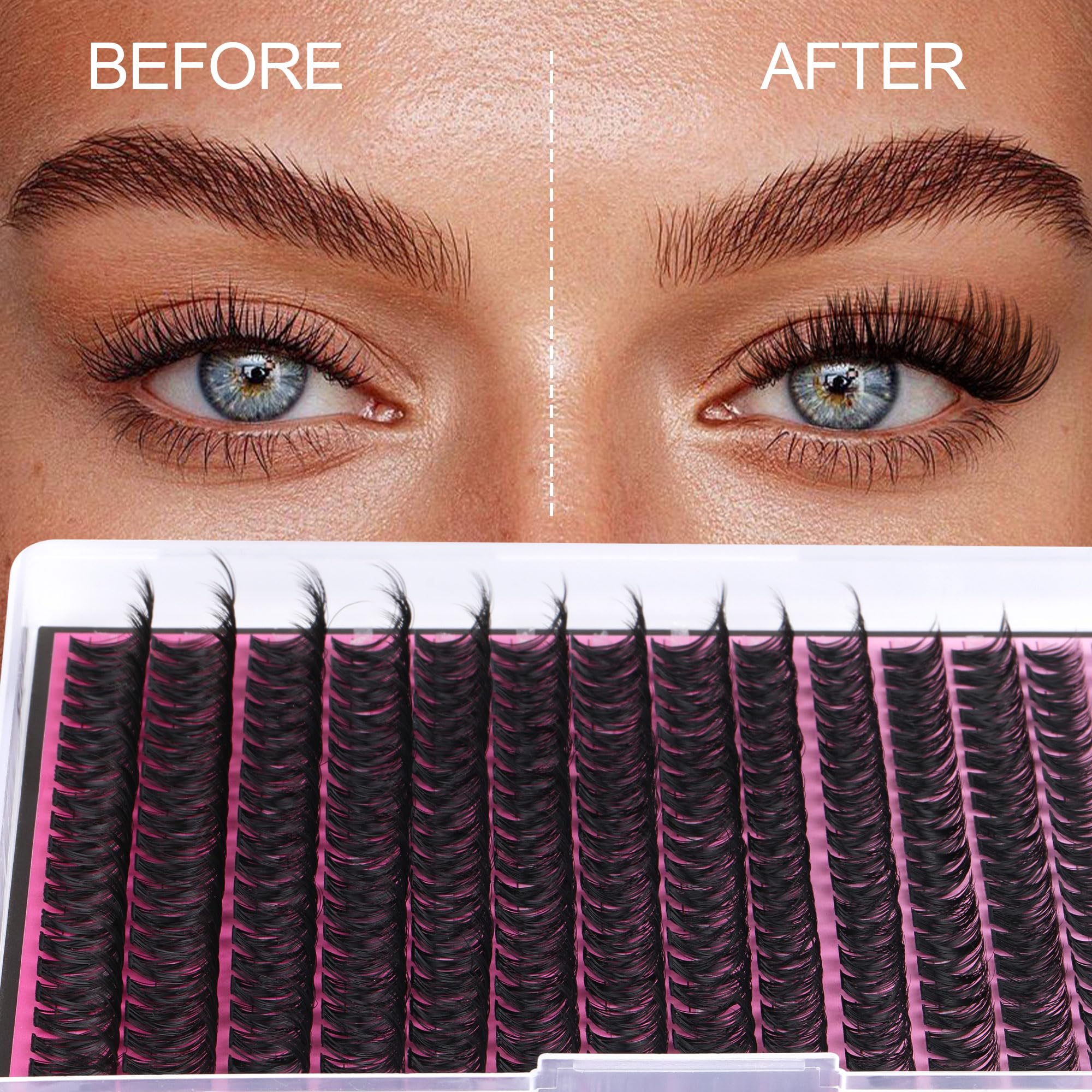 FANXITON cat-eye look created with mix-length lash clusters