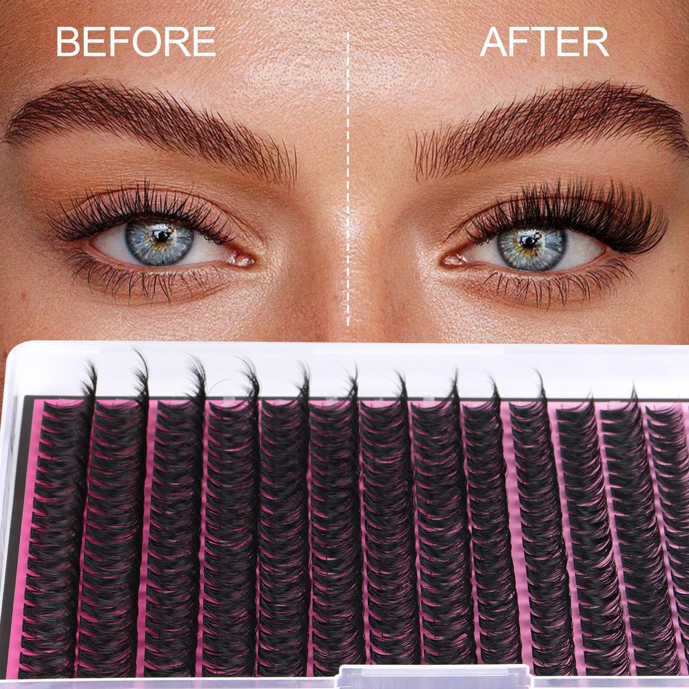 FANXITON cat-eye look created with mix-length lash clusters