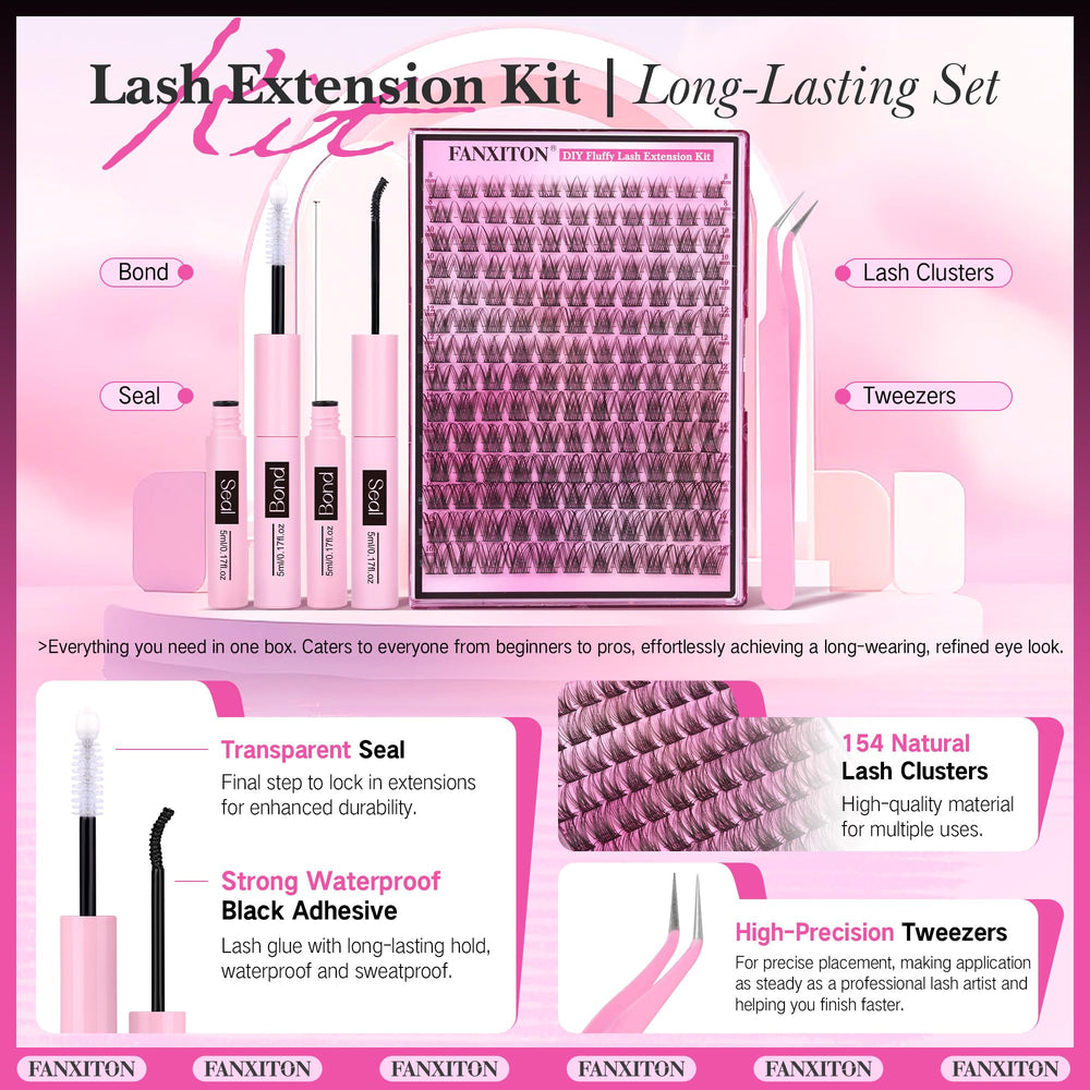 Fanxiton lash clusters arranged in five lengths for customizable enhancement.