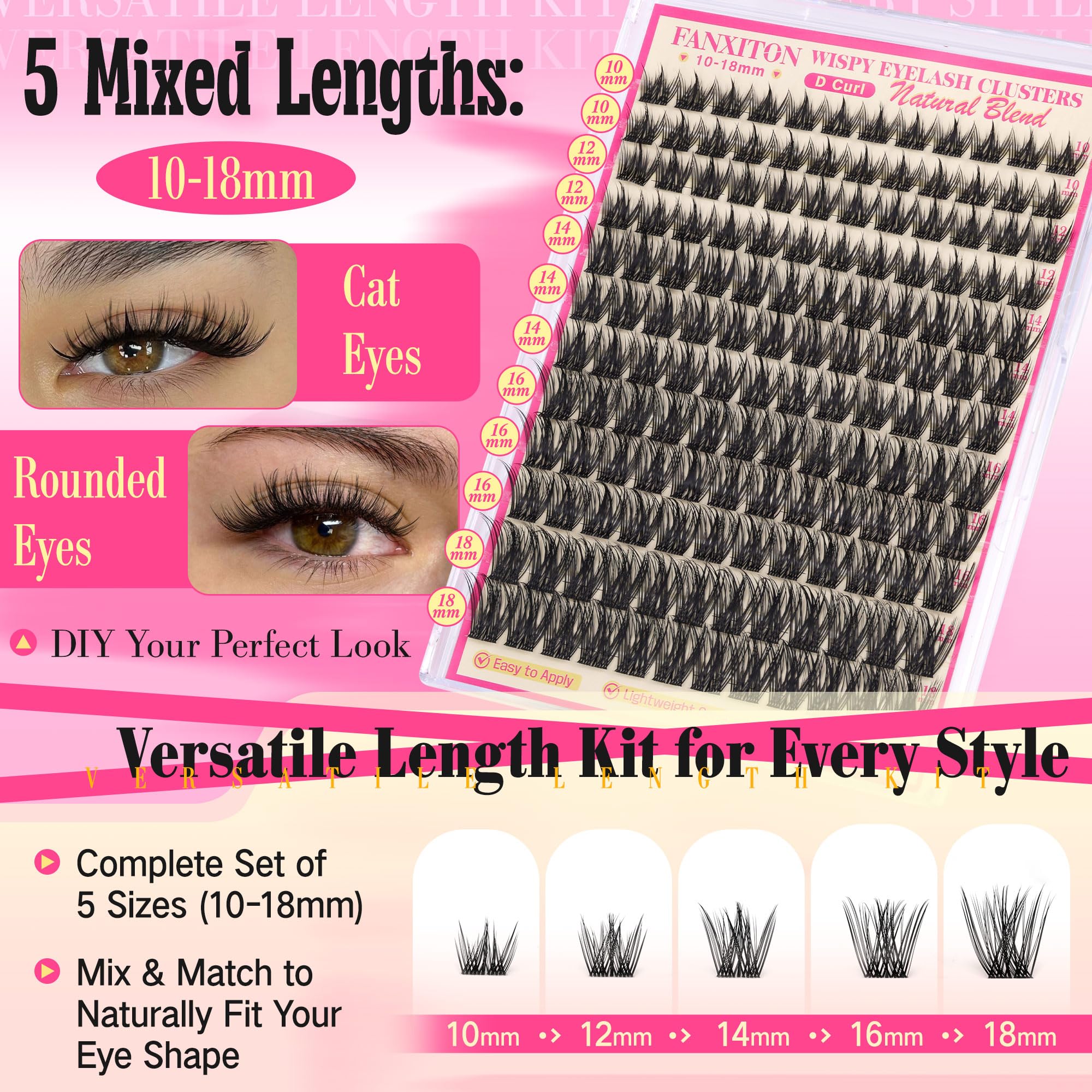 Fanxiton manga lash clusters kit application tips closeup, easy DIY lash styling.