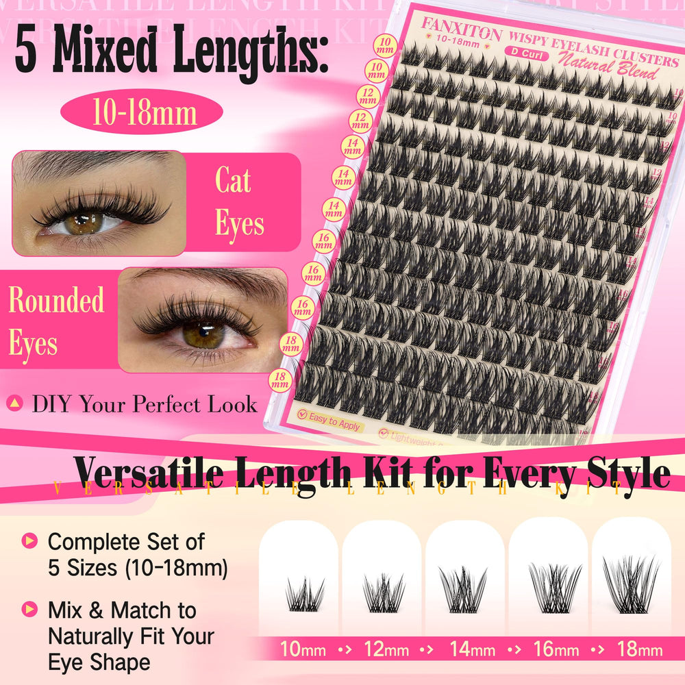 Fanxiton manga lash clusters kit application tips closeup, easy DIY lash styling.