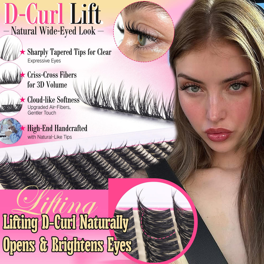 Fanxiton manga lash clusters kit clear bands closeup, natural blend with lashes.