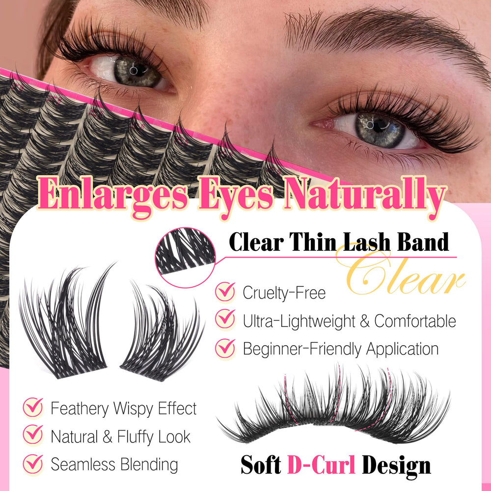 Fanxiton manga lash clusters kit closeup feather texture, ultra-light feel for comfort.