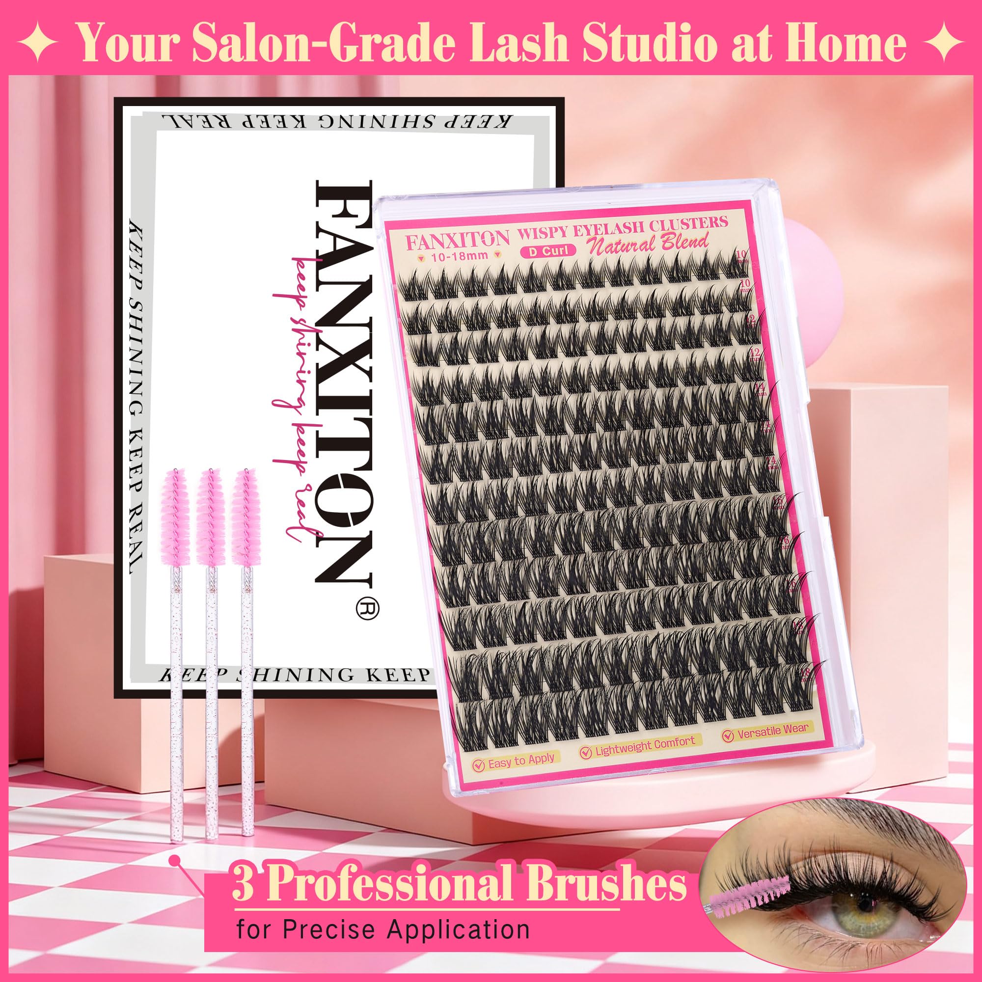 Fanxiton manga lash clusters kit closeup results, dramatic yet natural manga effect.