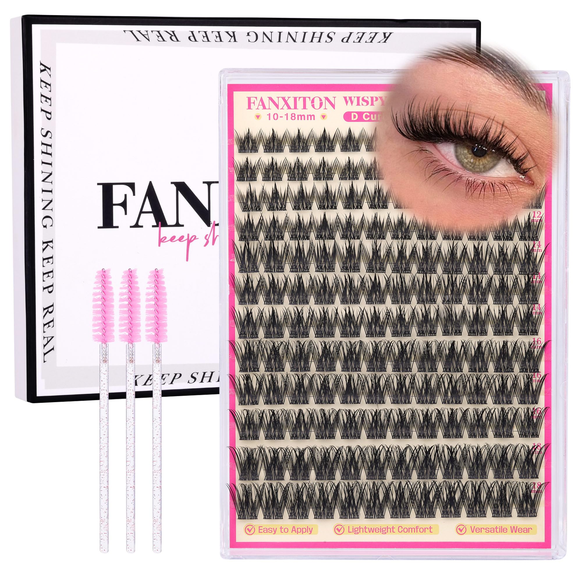 Fanxiton manga lash clusters kit packaging, beginner-friendly at-home lash solution.