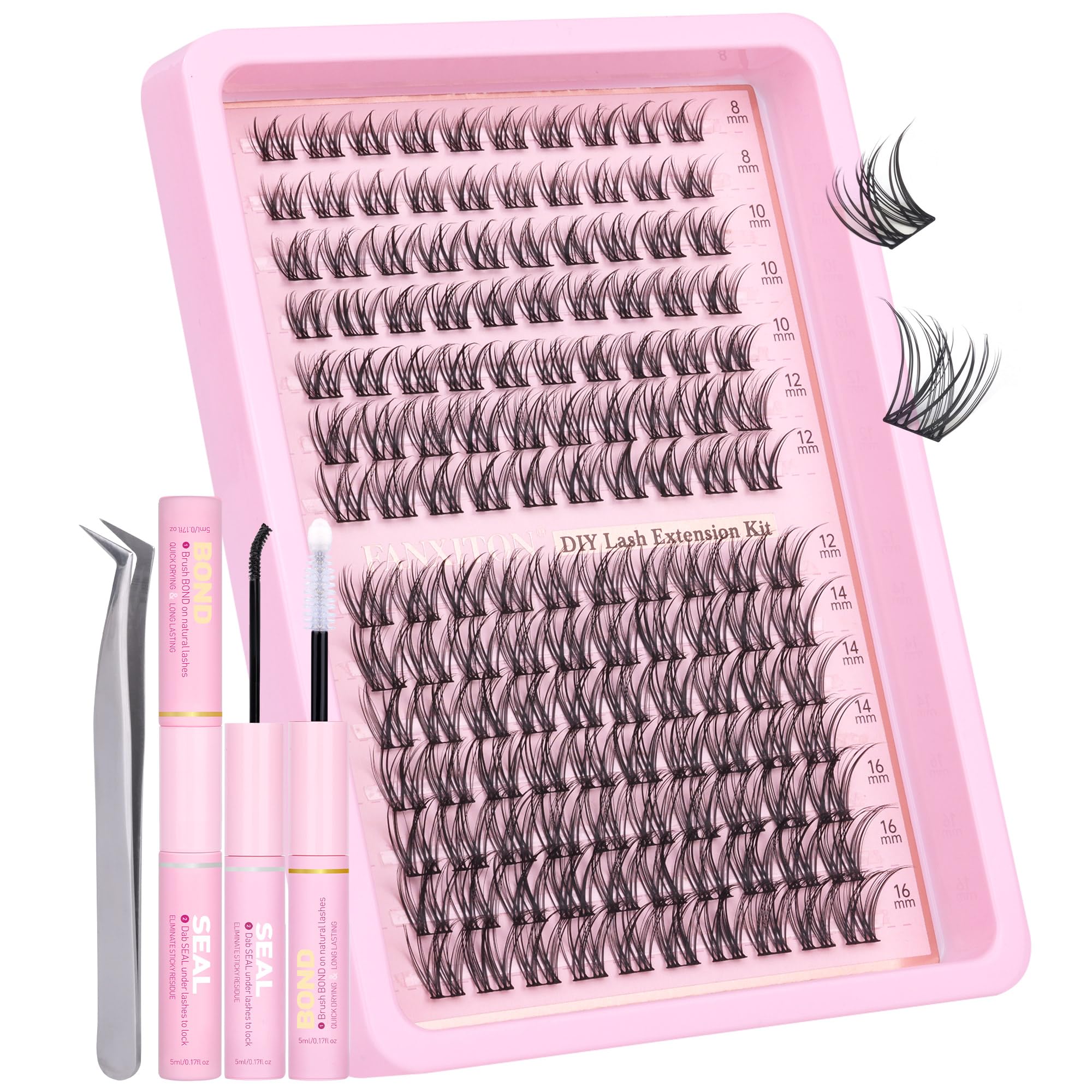 FANXITON natural lash extension kit with 8-16mm clusters for daily comfortable wear.