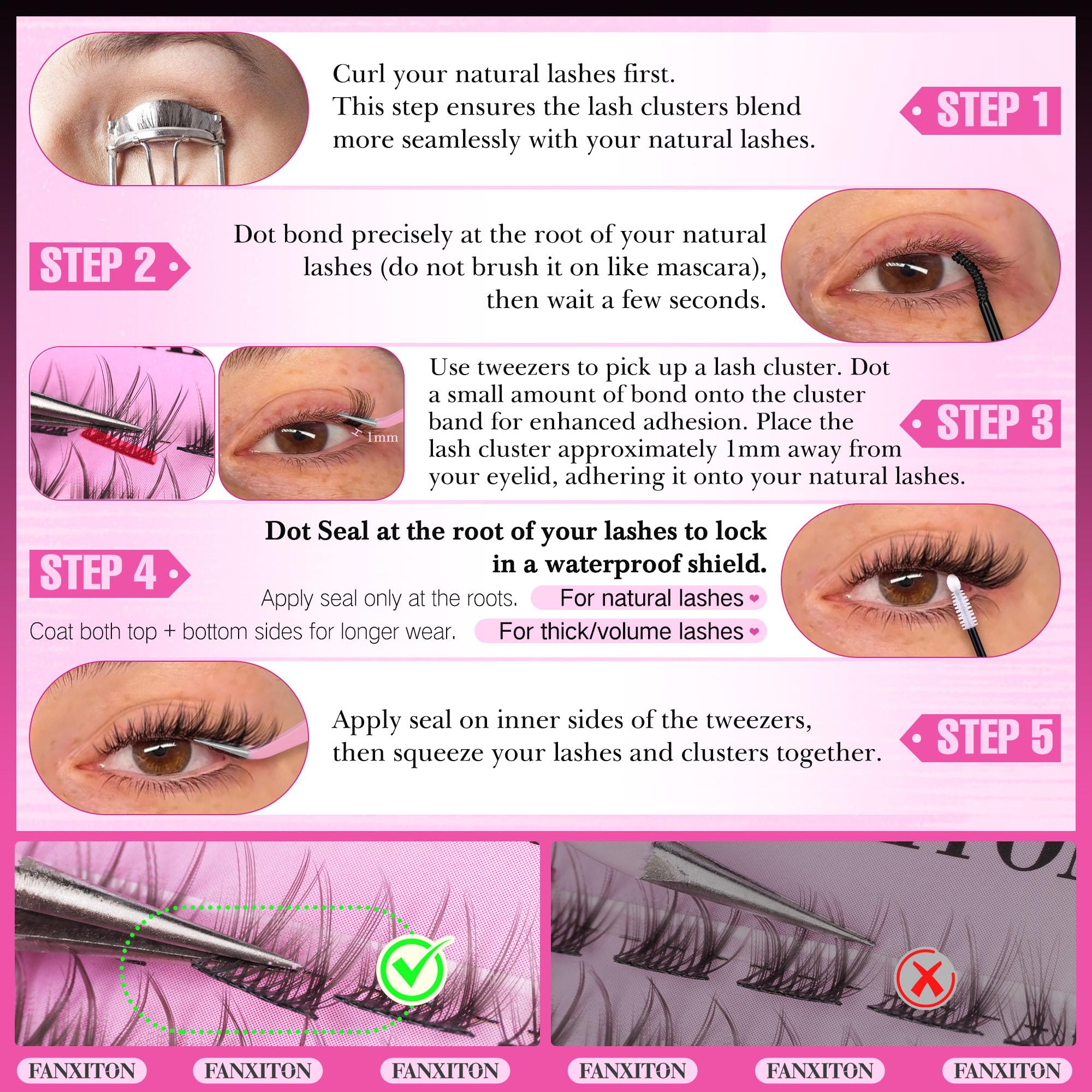 Fanxiton ultra-thin lash cluster band creating a natural look.
