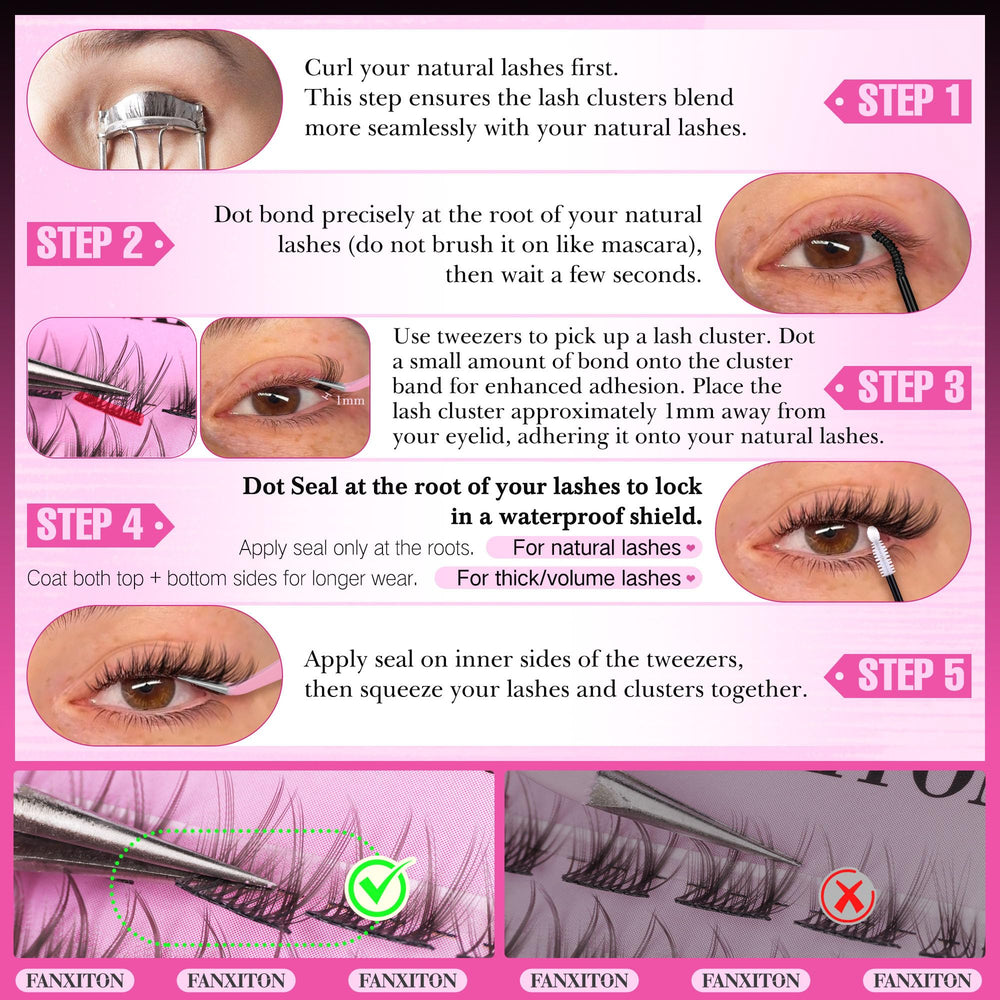 Fanxiton ultra-thin lash cluster band creating a natural look.