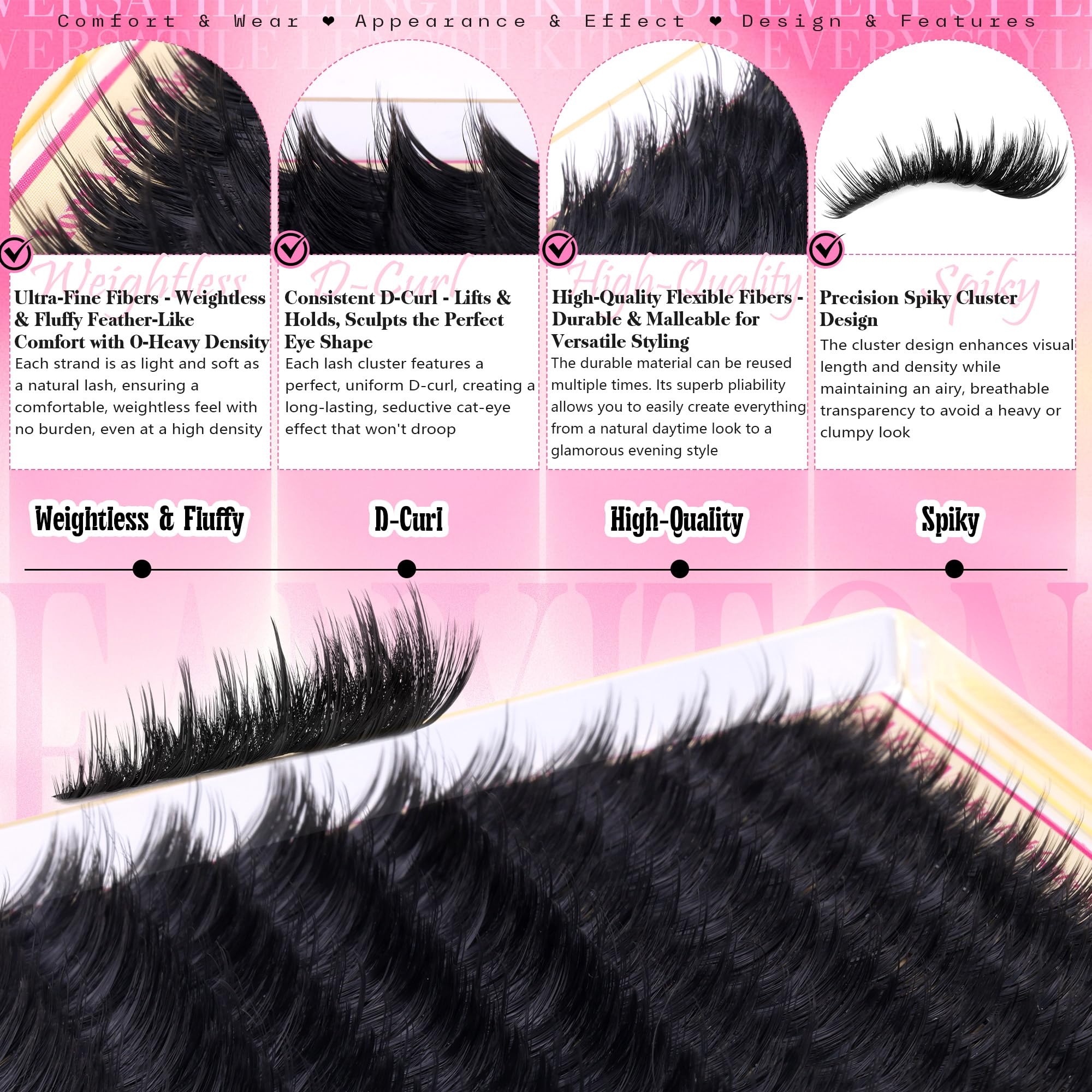FANXITON wispy 3D lash clusters blend naturally for a fuller everyday look.