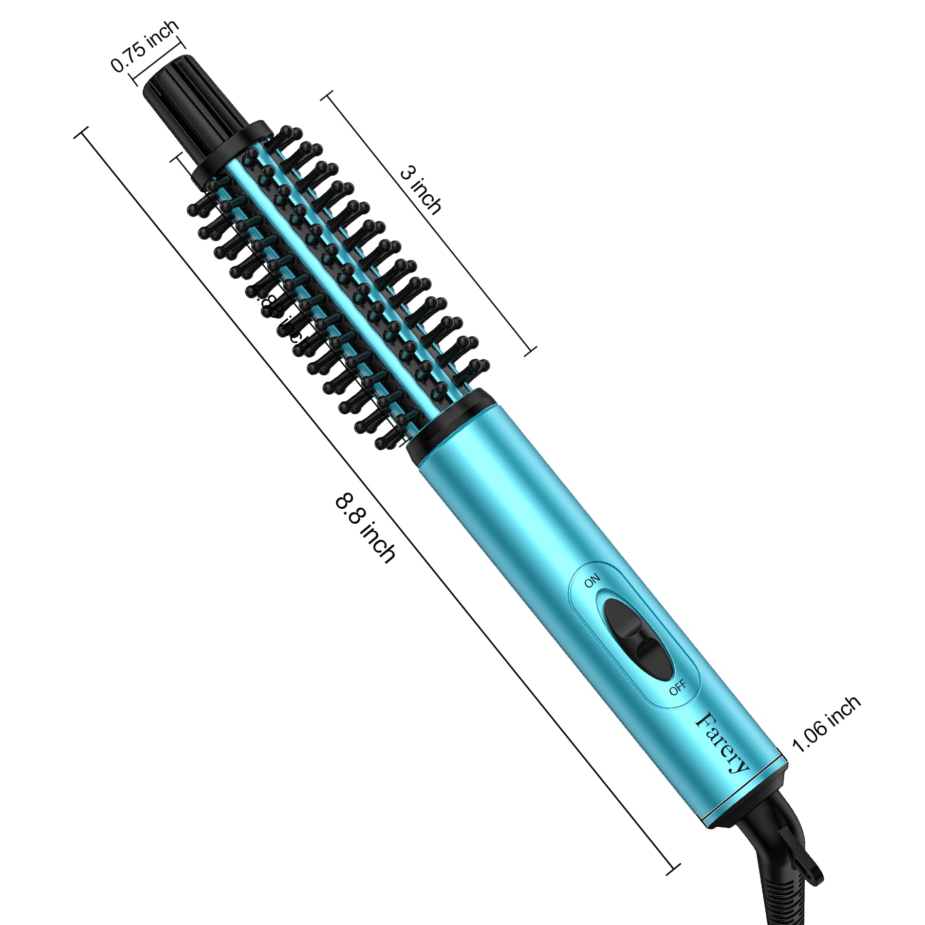 Farery blue mini-thermal brush adds convenient styling to routines.