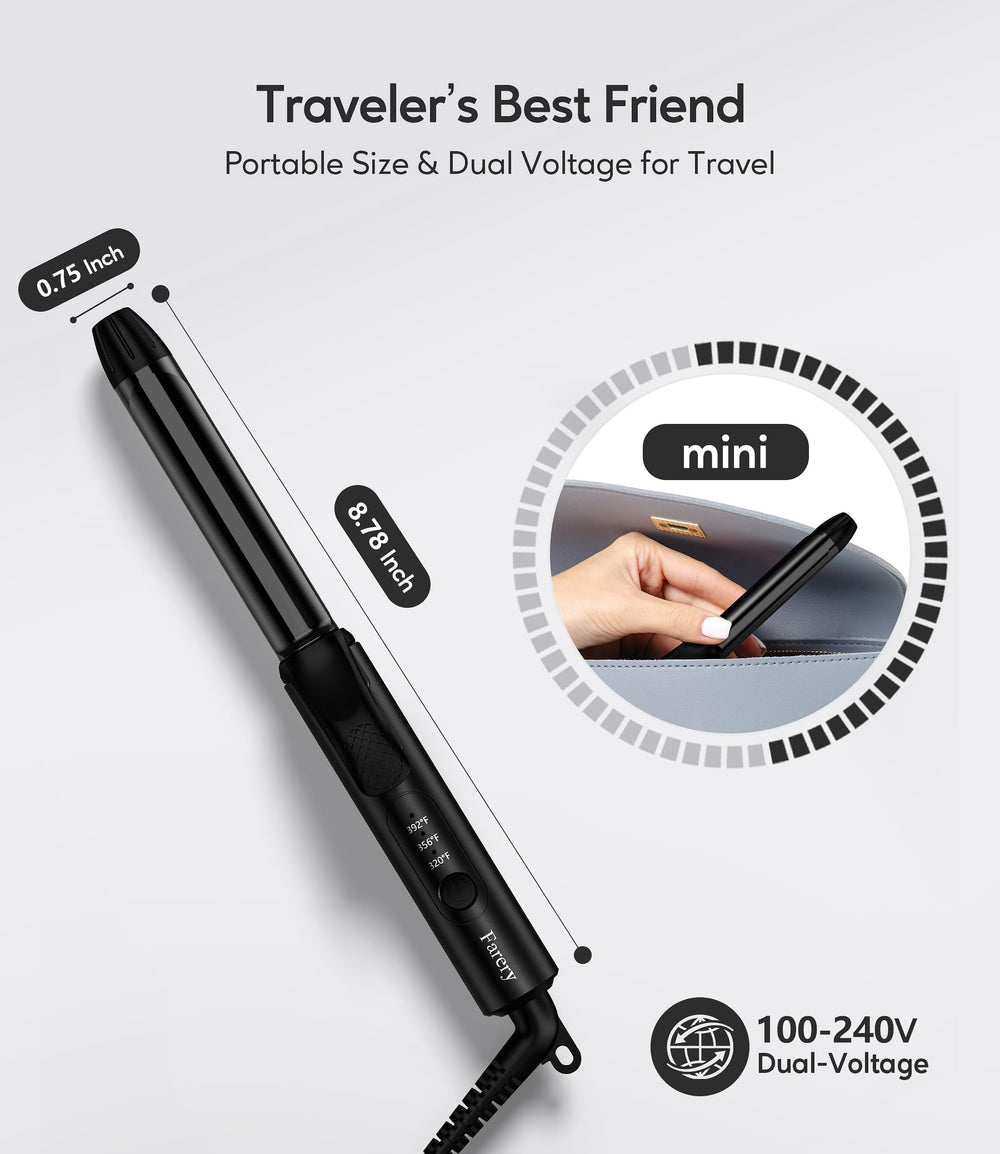 FARERY dual voltage travel curling iron enabling worldwide styling with one adapter