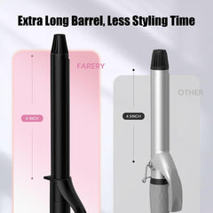 Farery curling iron styling long hair into defined curls