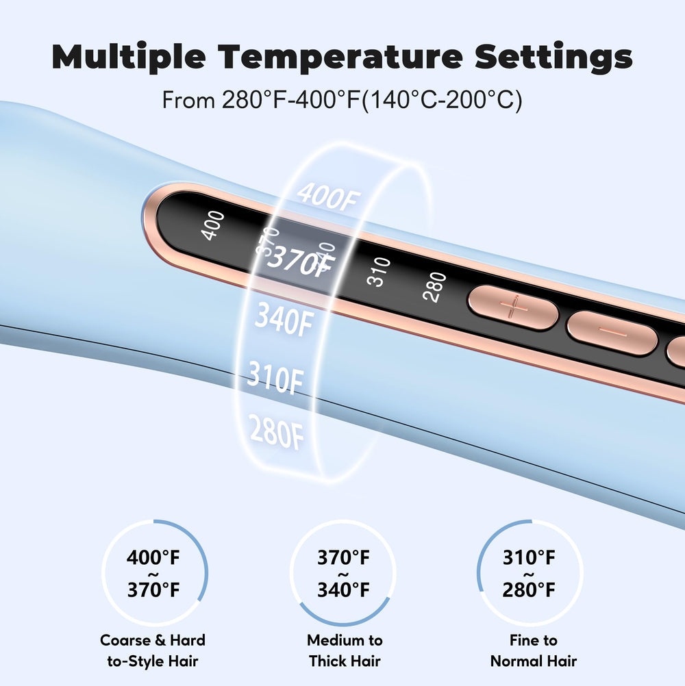 Farery Thermal Brush blue in-use shot demonstrates wrap-and-go curling technique