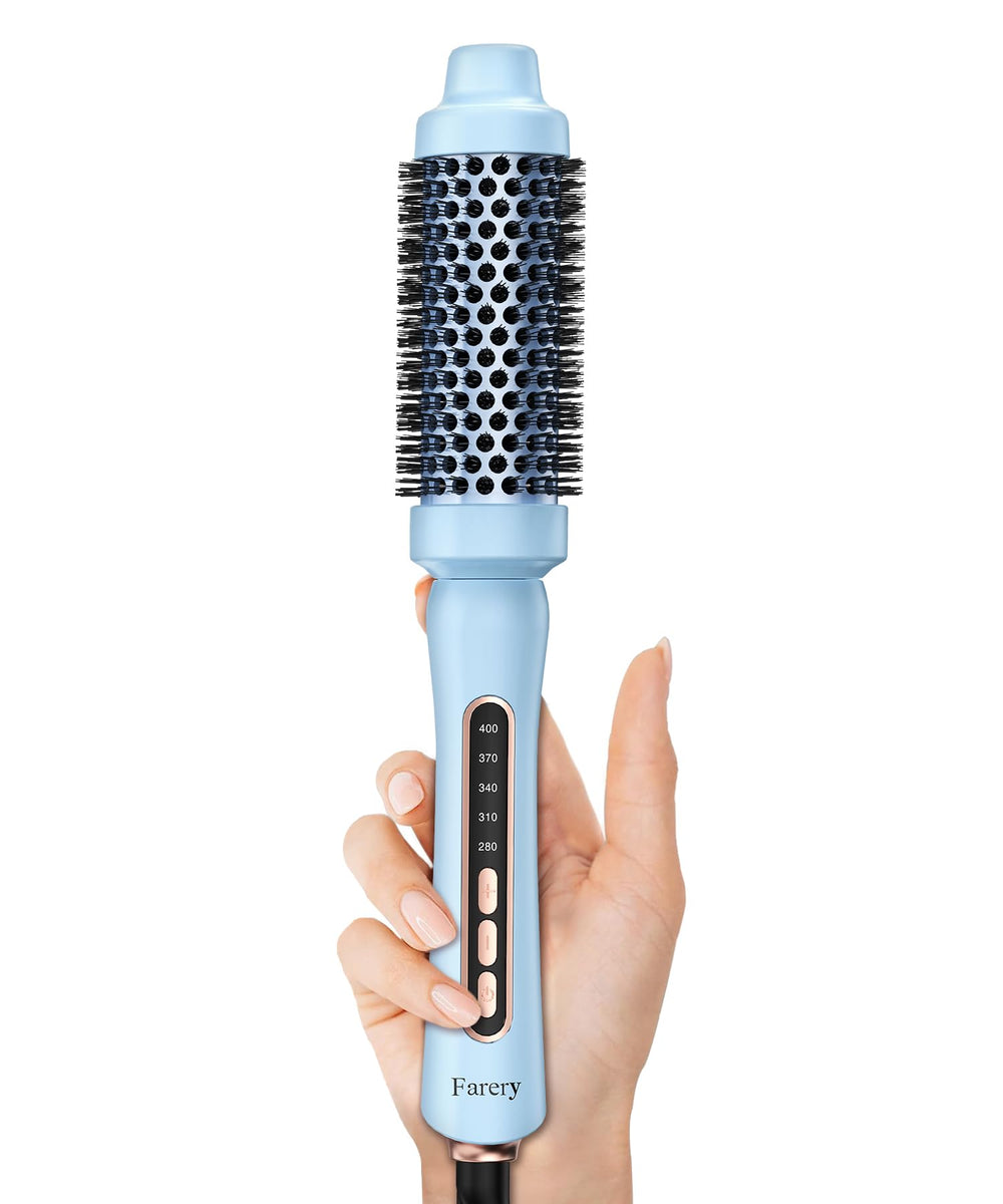 Farery Thermal Brush blue final look displays voluminous, polished curls