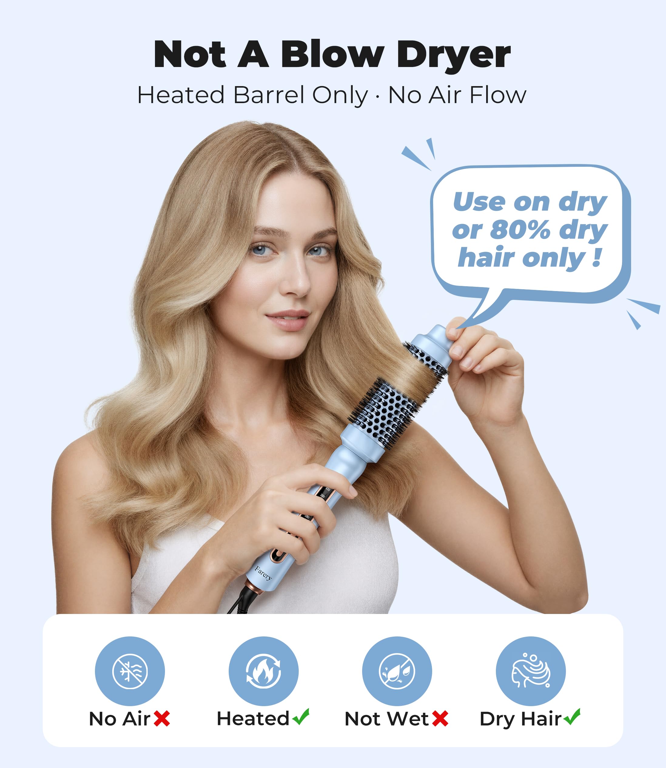 Farery Thermal Brush heat settings display shows versatile options for styling different textures
