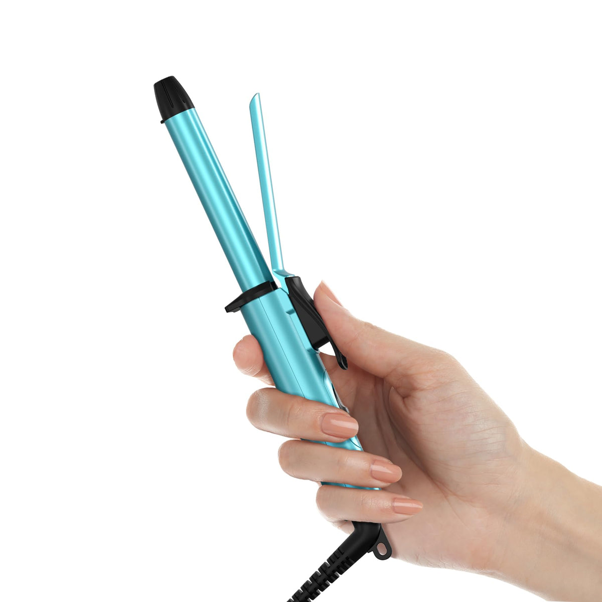 Farery travel-size mini curling iron barrel close-up showing ceramic coating for smooth curls.