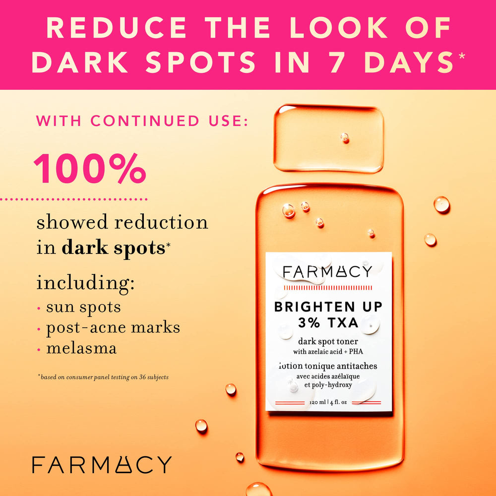 Hands applying Farmacy Brightening Toner to refine texture and boost radiance.