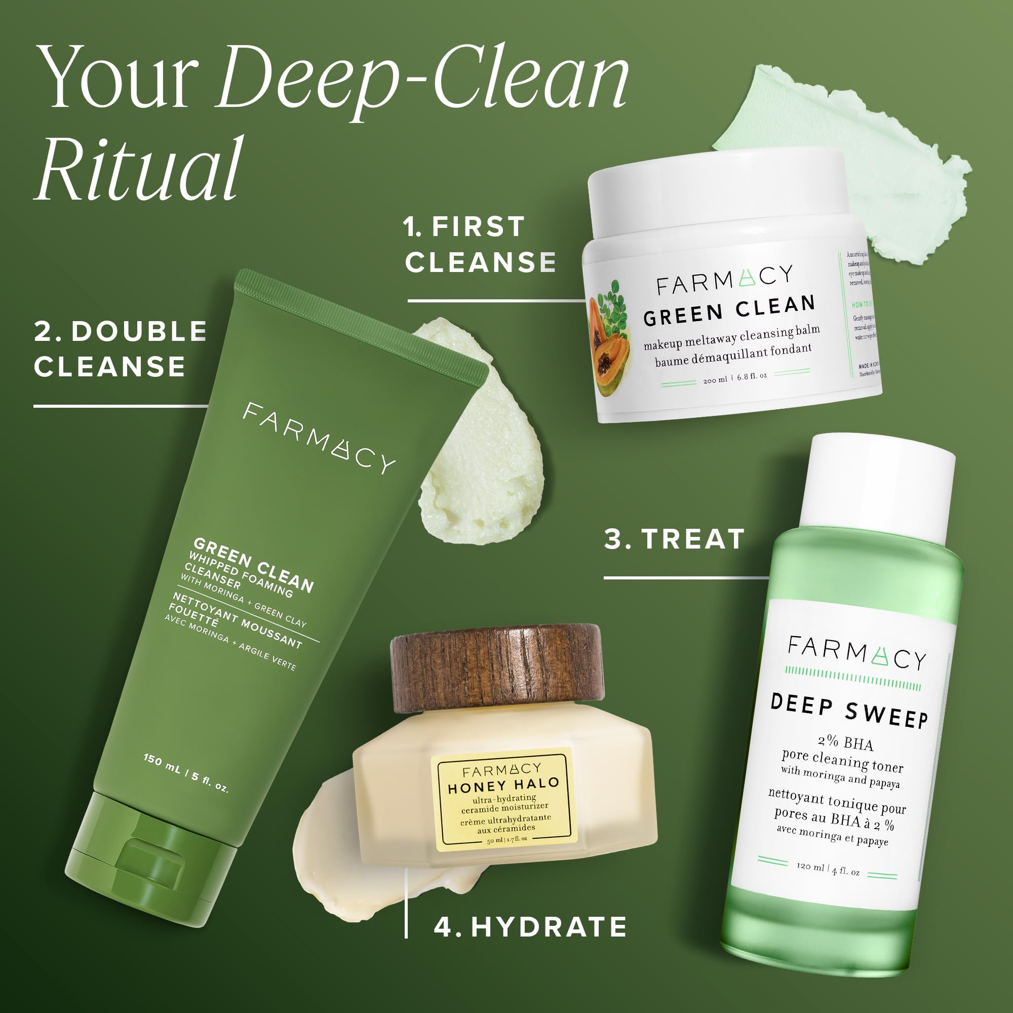 Farmacy Foaming Face Wash on wet face illustrates rinse-off with hydrated feel.