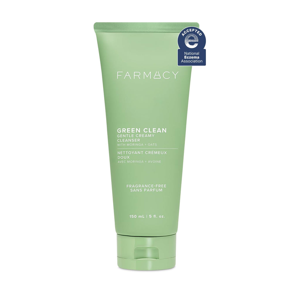 Farmacy Gentle Creamy Face Cleanser bottle with soothing hydration for dry skin.