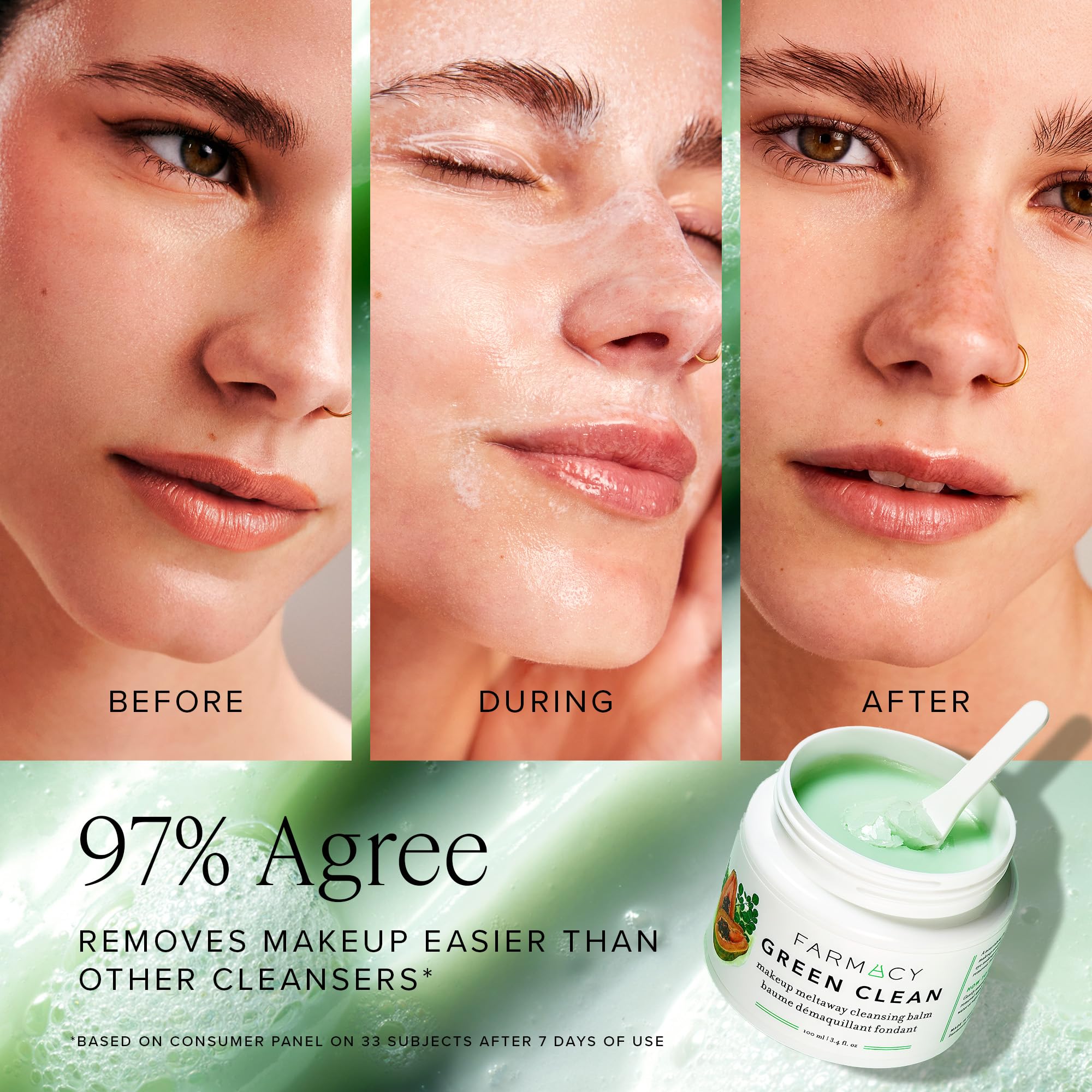 Apply Farmacy Green Clean to dry skin for a thorough, gentle cleanse