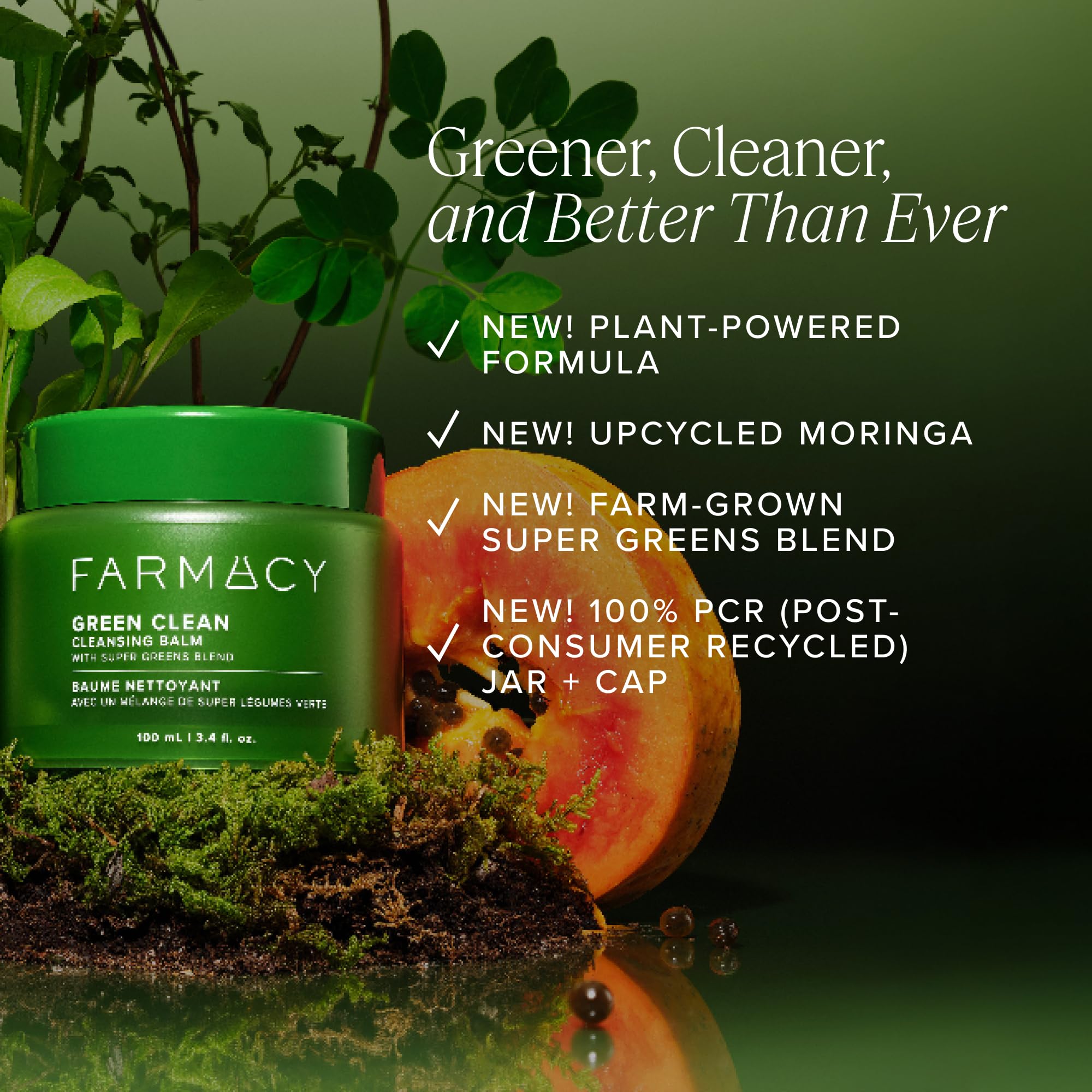 Farmacy Green Clean waterproof makeup remover, removes longwear makeup effectively.