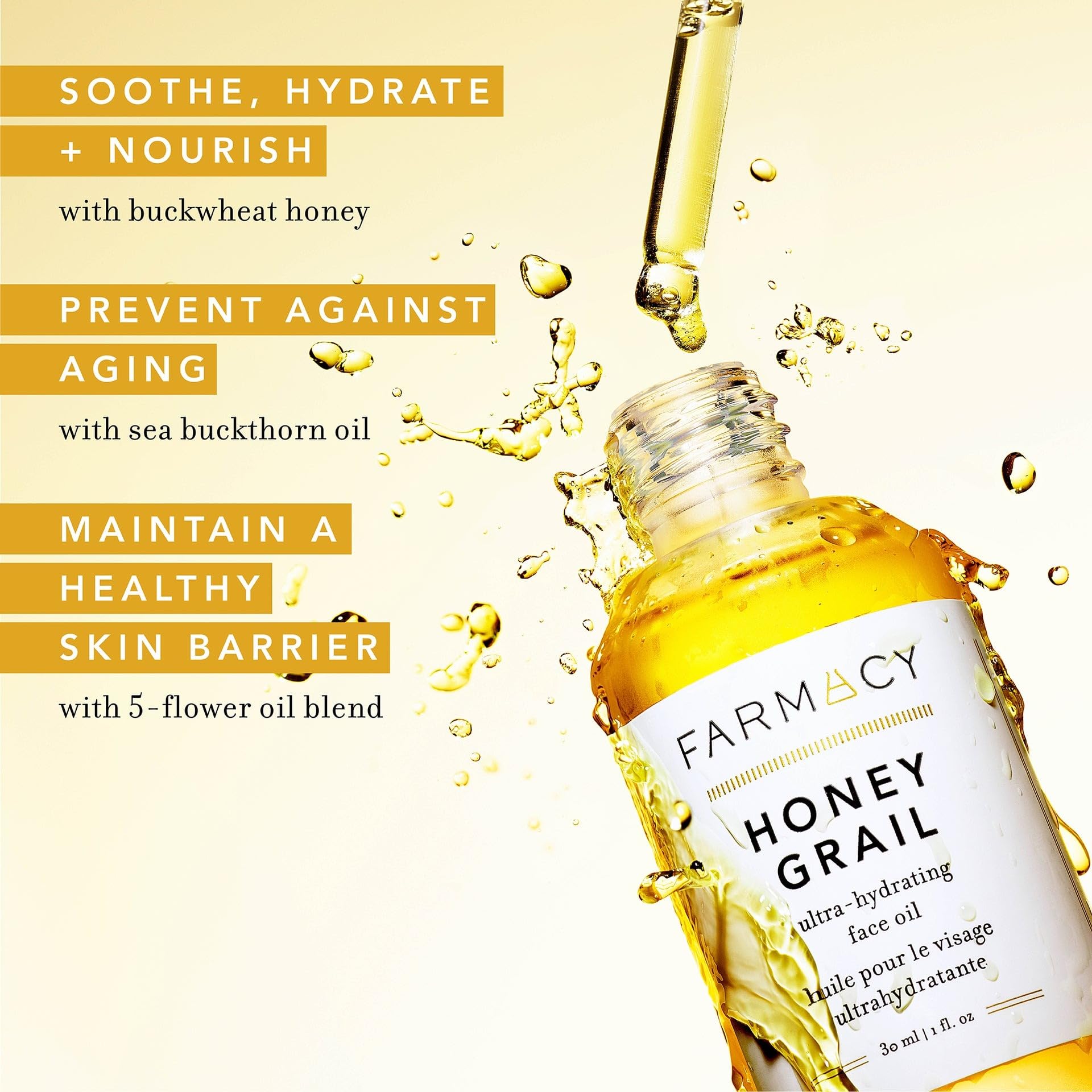 Farmacy Honey Grail face oil dropper for easy daily moisture.