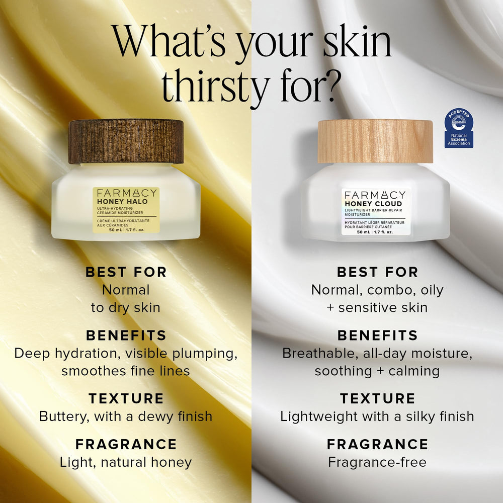Farmacy Honey Halo application on cheek revealing dewy glow.